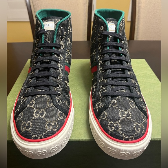 New Gucci Tennis 1977  GG Supreme Denim High Sneaker Shoes Size UK 12 / US 12.5 - Picture 5 of 16